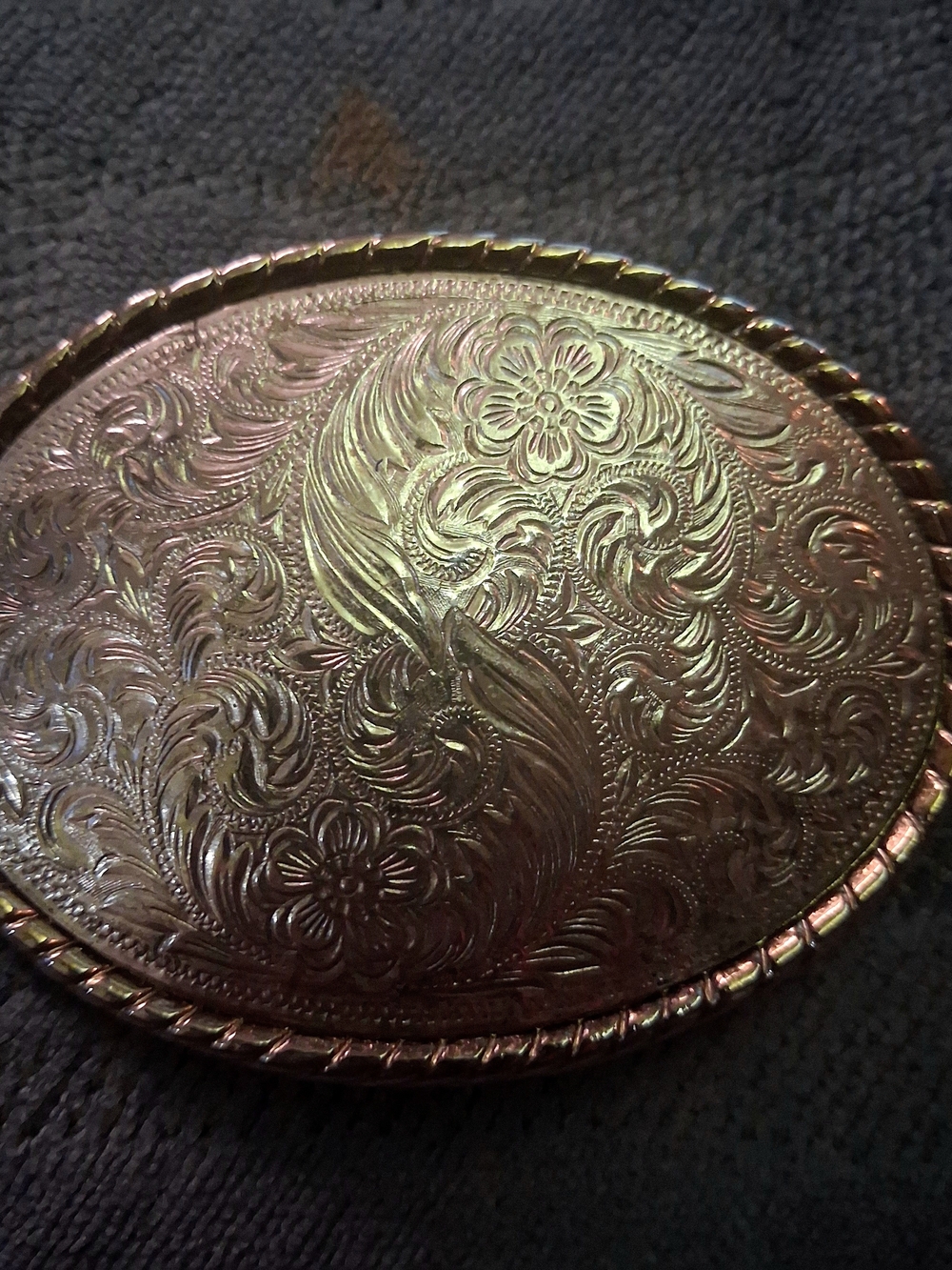 Vintage Western Floral Scroll Gold Tone Belt Buckle USA